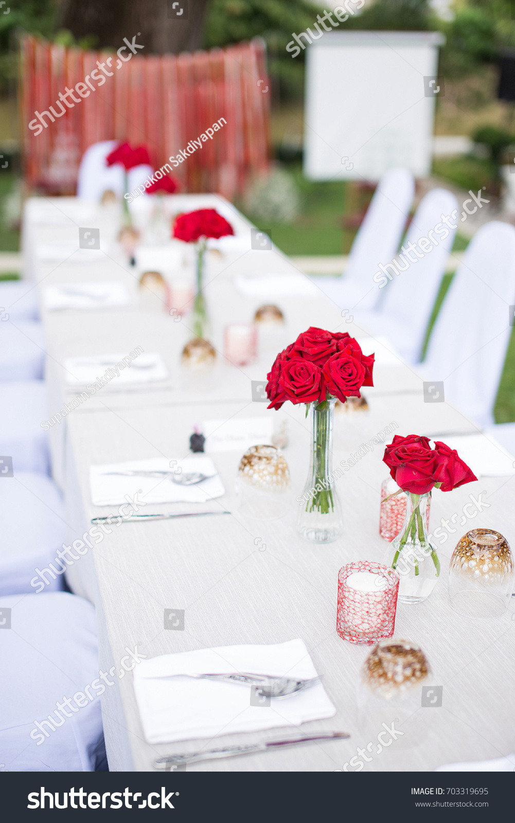 Dinner Table Decorations Red Roses Wedding Stock Photo Edit Now