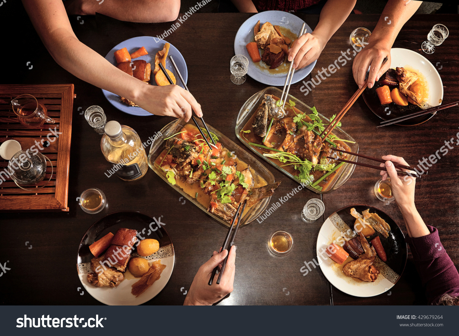 Dinner Friends Table View Above Chinese Stock Photo ...