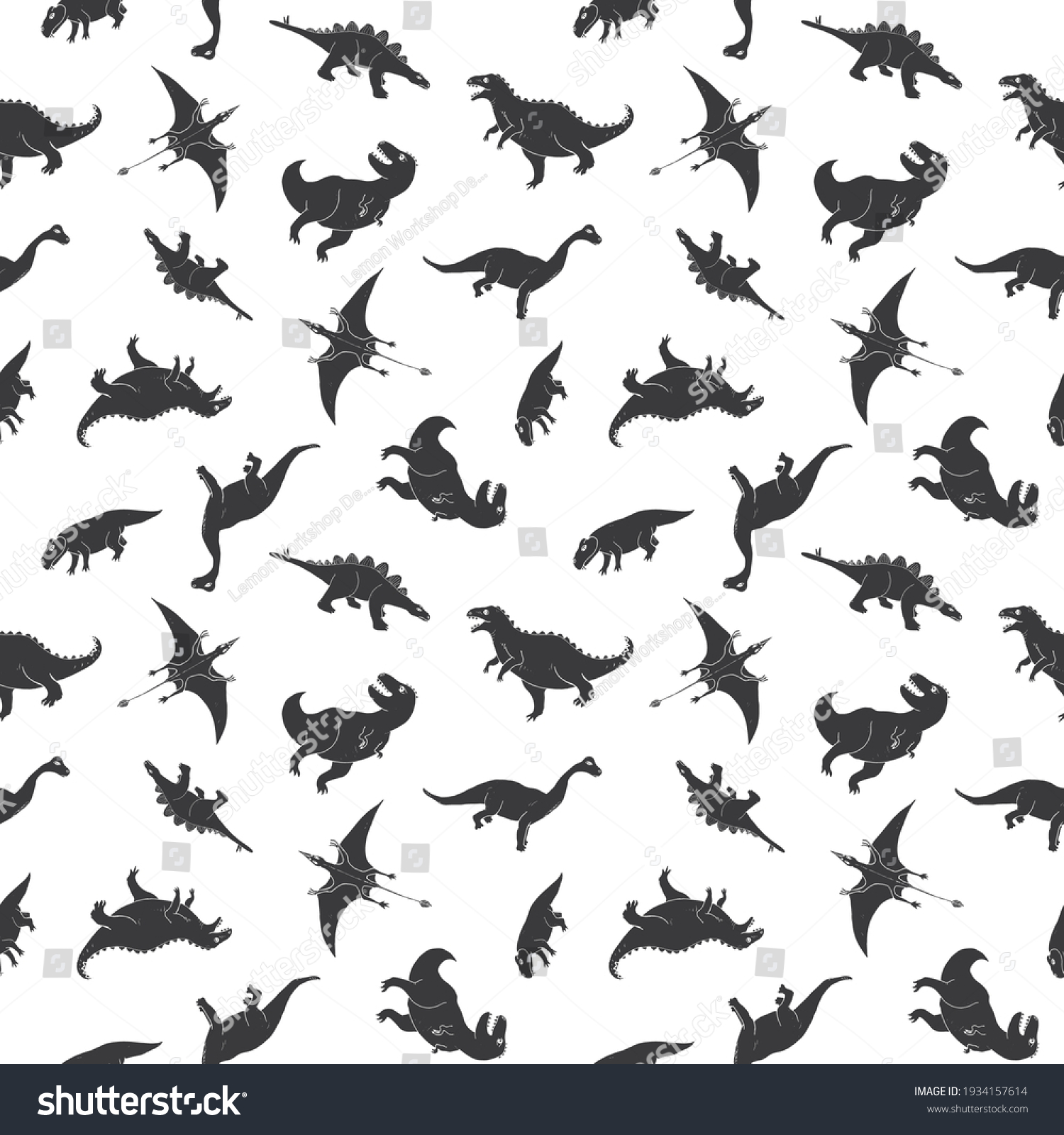 Dino Seamless Pattern Cute Cartoon Hand Stock Illustration 1934157614 ...