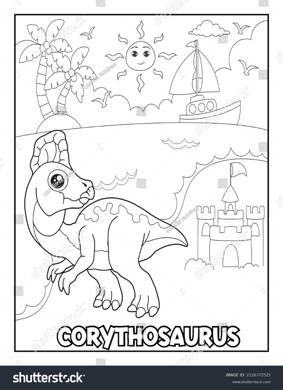 Dinosaur Coloring Book Pages Kids Stock Illustration 2126372525 ...