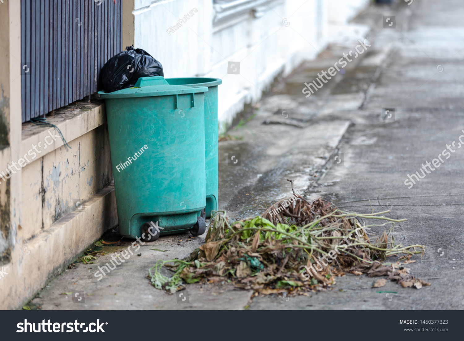 Dirty Plastic Trash Bins On Street Stock Photo Edit Now