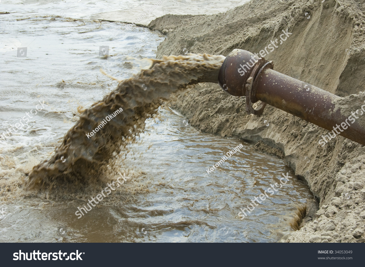 Dirty Water Flows From A Pipe. Toxic Production Wastes Stock Photo ...