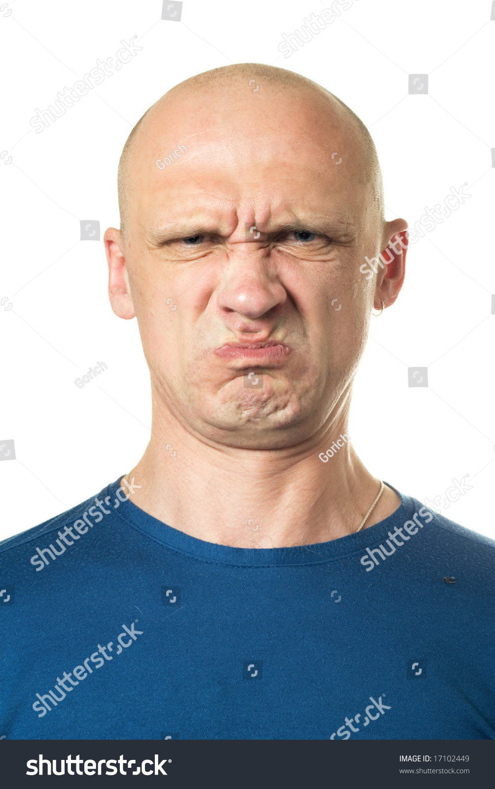 Disgust. Portrait From Bald Man Facial Expressions Series Stock Photo ...