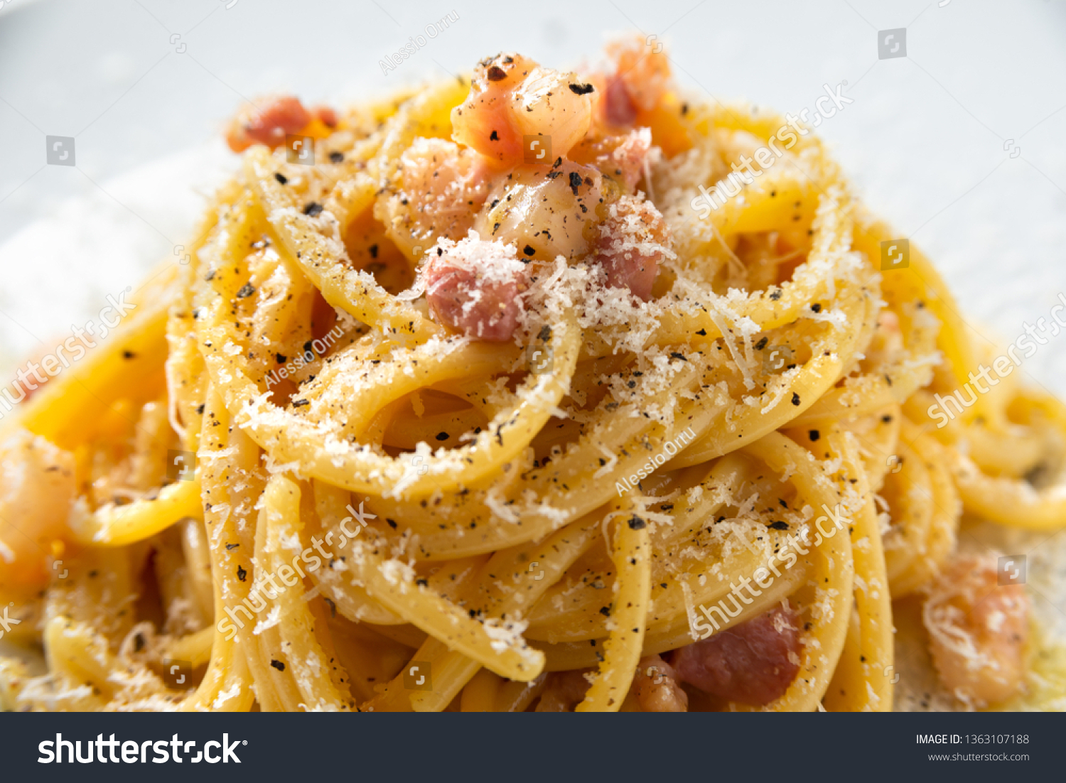 Dish Spaghetti Alla Carbonara Typical Italian Stock Photo Edit Now