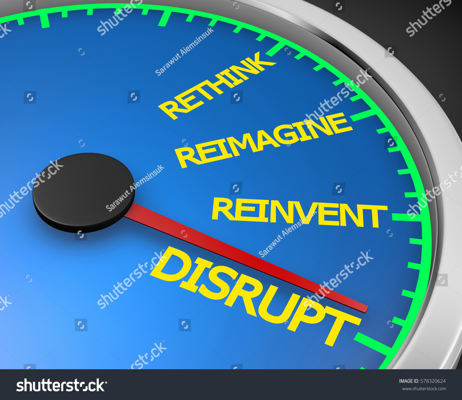 Disrupt Rethink Reimagine Reinvent Speedometer Words Stock Illustration ...