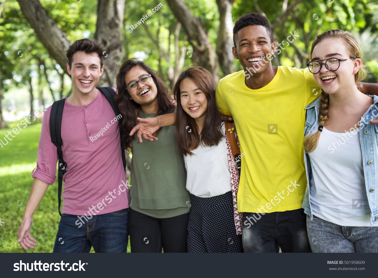 Diverse Group Young People Bonding Outdoors Concept Stock Photo ...