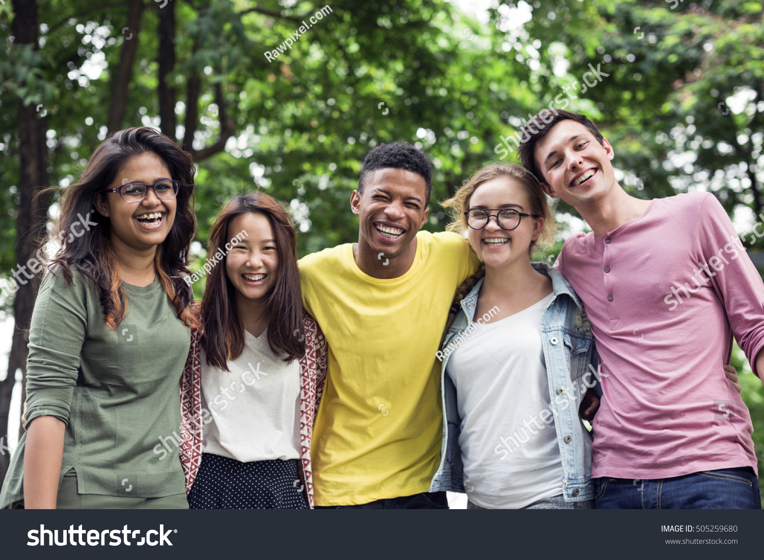 Diverse Group Young People Bonding Outdoors Concept Stock Photo ...