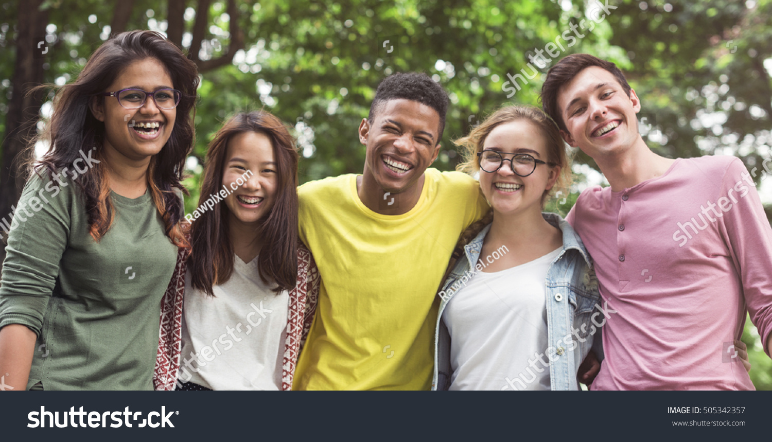 Diverse Group Young People Bonding Outdoors Concept Stock Photo ...