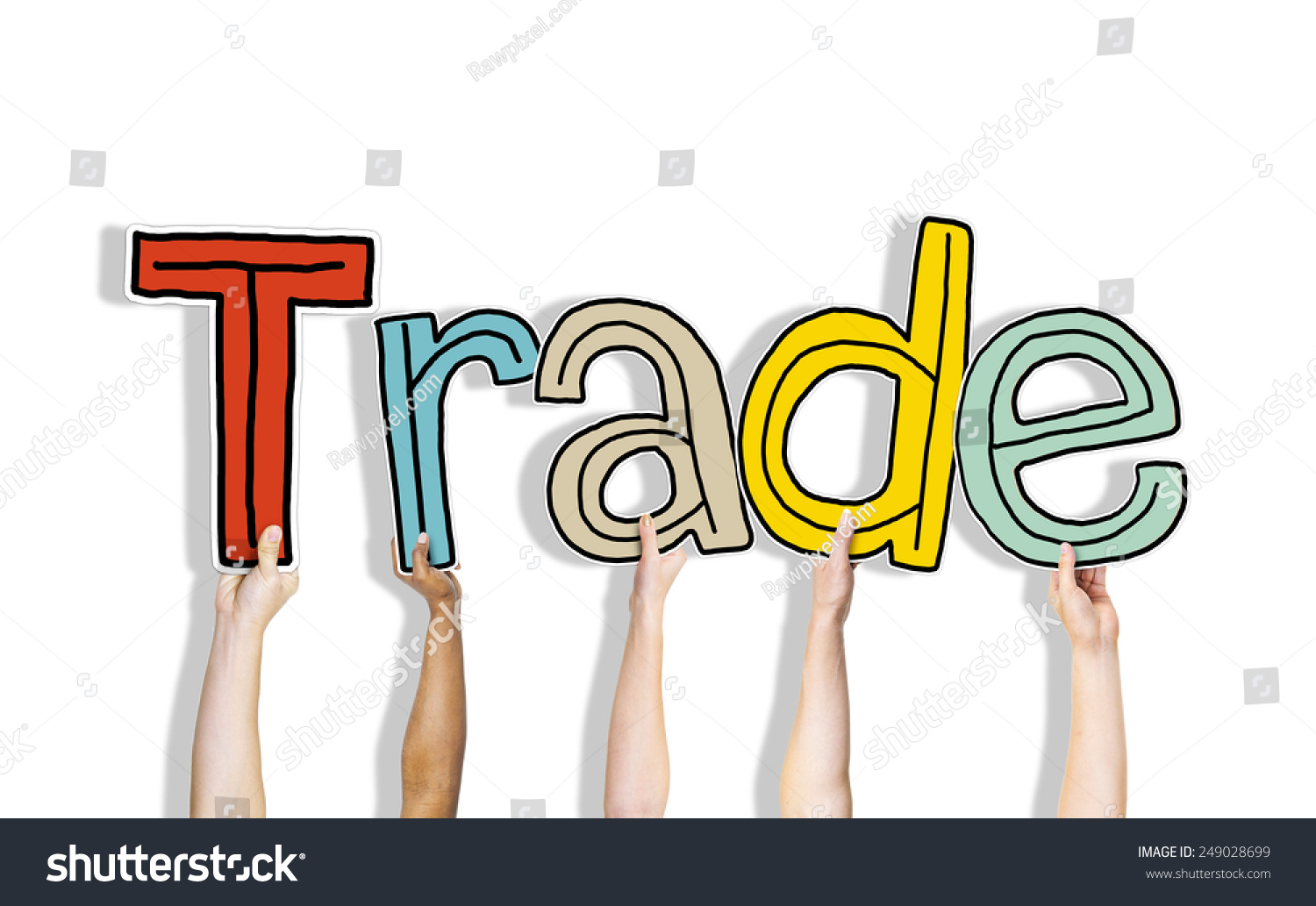 Diverse Hands Holding The Word Trade Stock Photo 249028699 Shutterstock