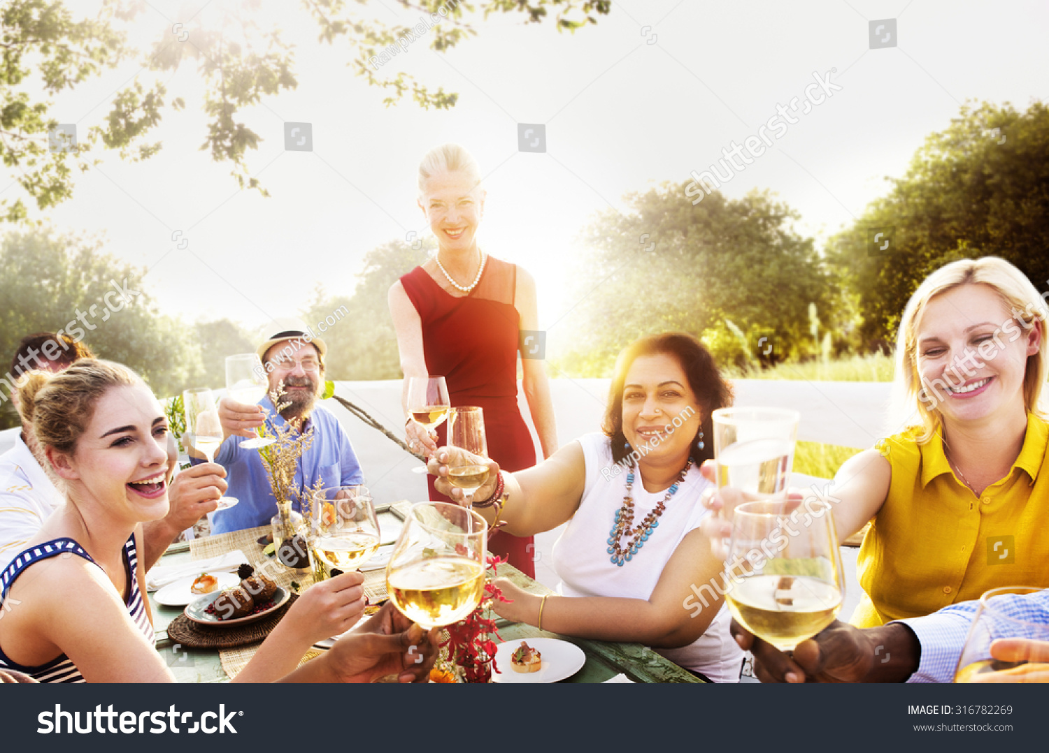 Diverse Neighbors Drinking Party Yard Concept Stock Photo 316782269