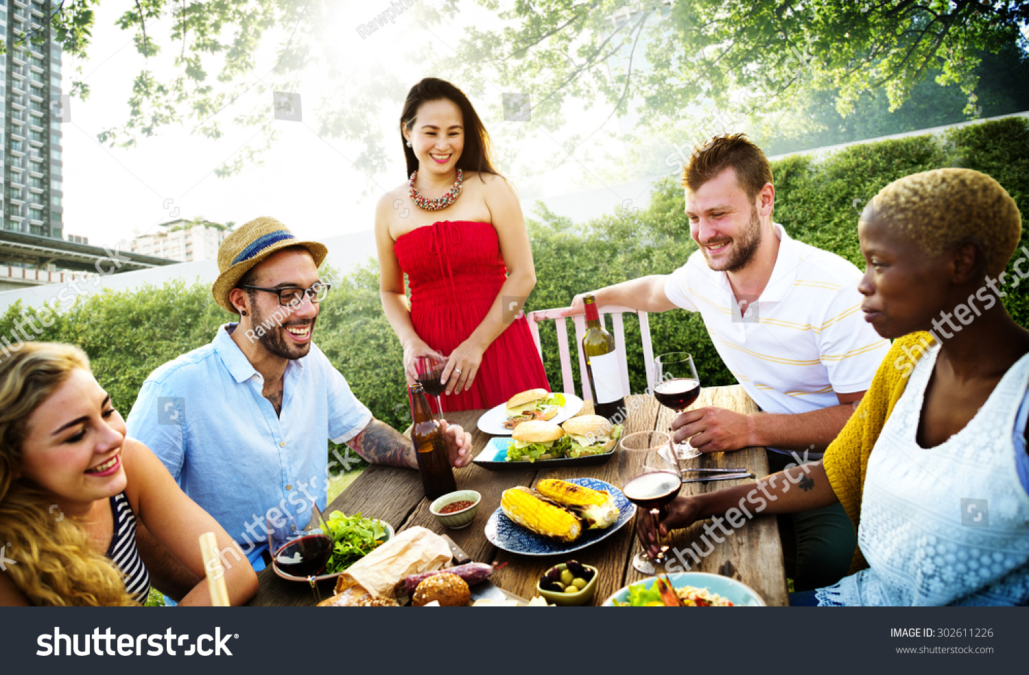 Diverse People Hanging Out Garden Food Concept Stock Photo 302611226 ...