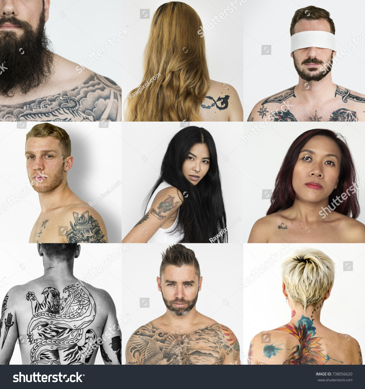 Diverse People Tattoo Collection Collage Stock Photo 738056620