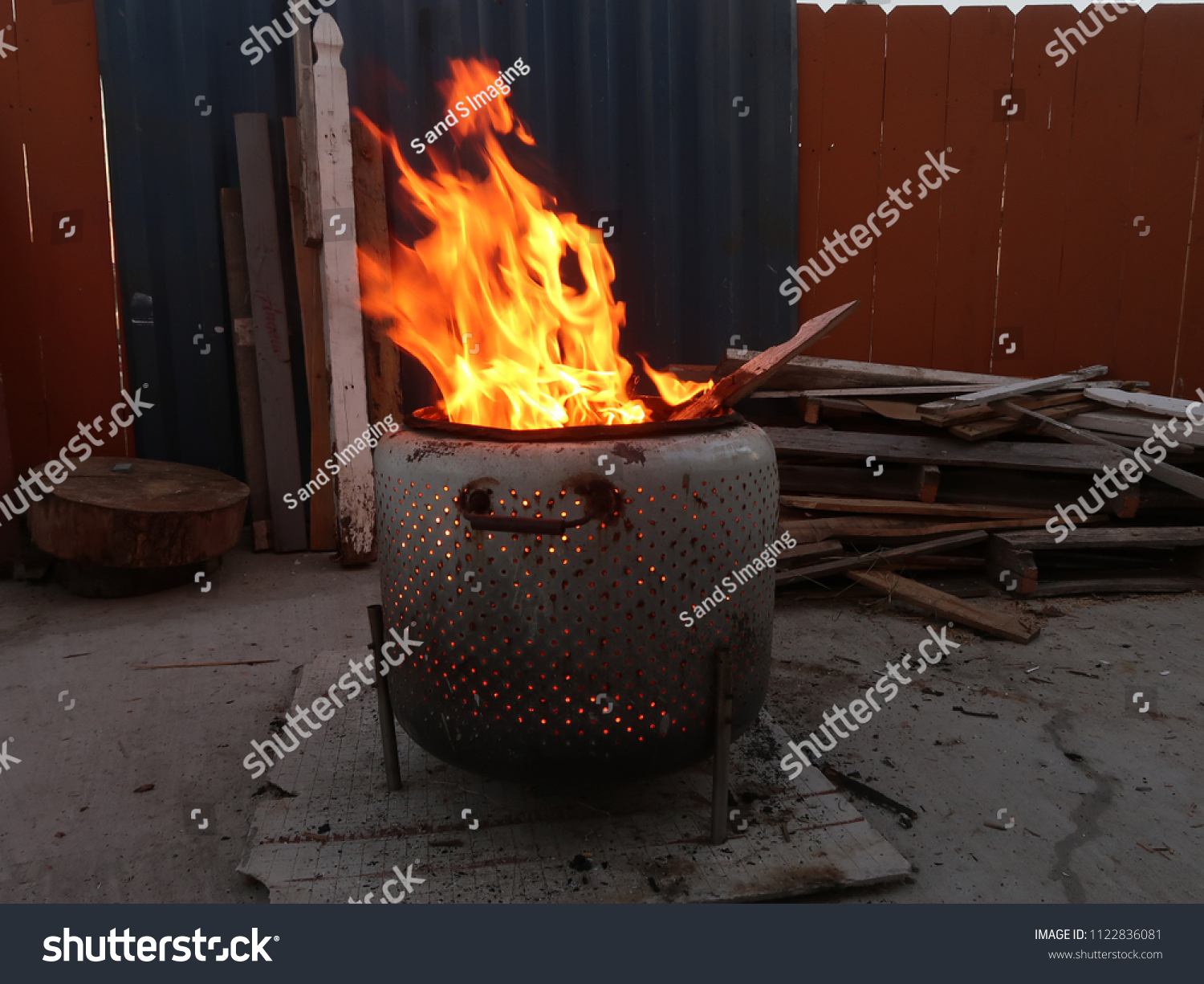 Diy Bonfire Pit Made Out Washing Stock Image Download Now