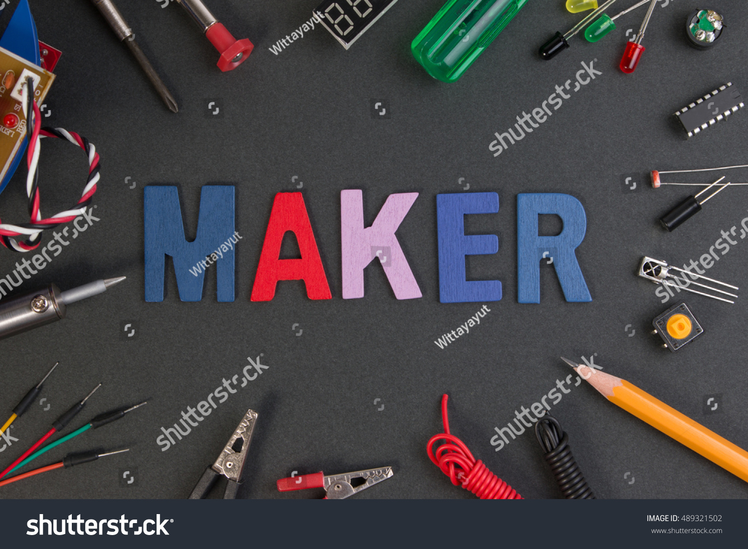 Diy Electronic Maker Tools Components On Stock Photo 489321502