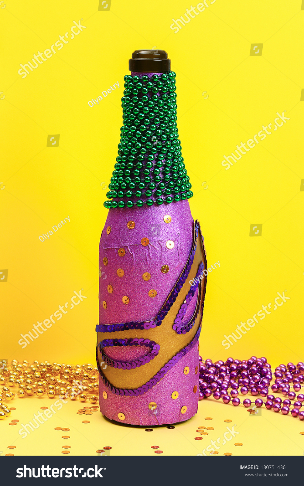 Diy Mardi Gras Bottle Purple Self Stock Photo Edit Now 1307514361
