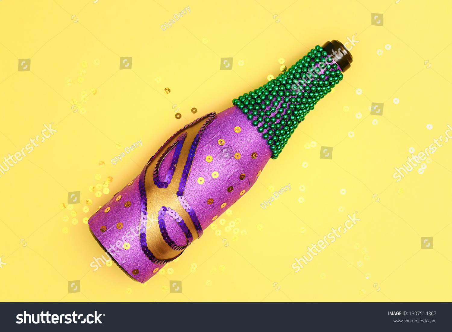 Diy Mardi Gras Bottle Purple Self Stock Photo Edit Now 1307514367