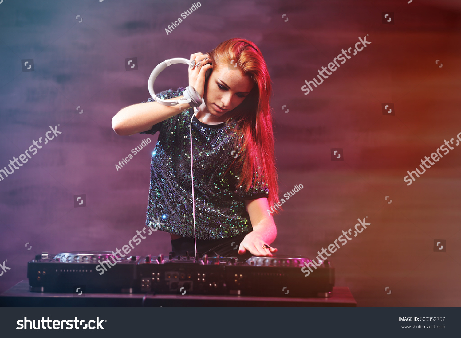 DJ Mixing Music On Color Background Stock Photo (Edit Now ...