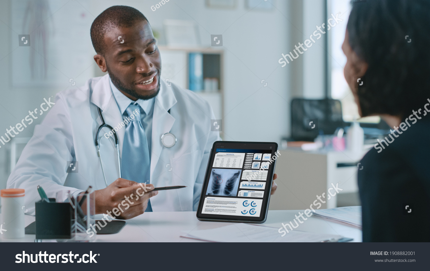 Pulmonologists Images Stock Photos Vectors Shutterstock   Stock Photo Doctor Consultation Office Female Patient Listens To Experienced Pulmonologist Uses Digital Tablet 1908882001 