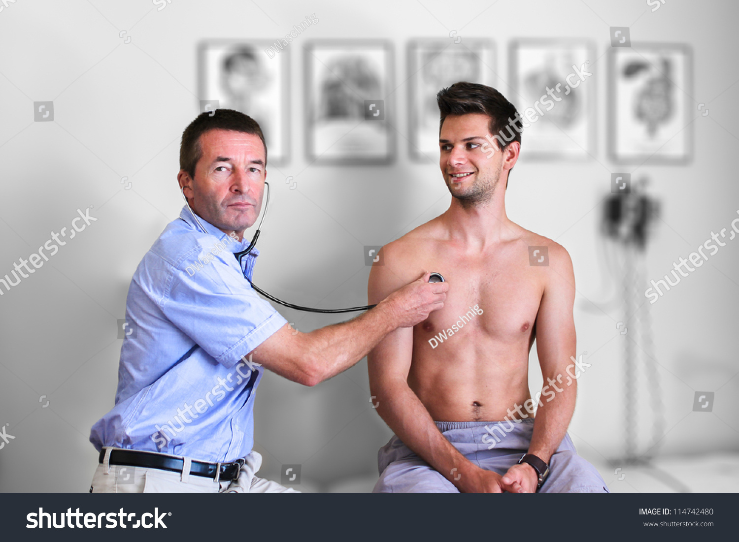 Doctor Doing Examination Lungs Stethoscope Private Stock Photo