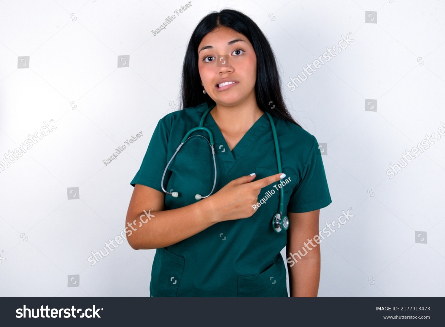 Doctor Hispanic Woman Wearing Surgeon Uniform Stock Photo 2177913473 ...