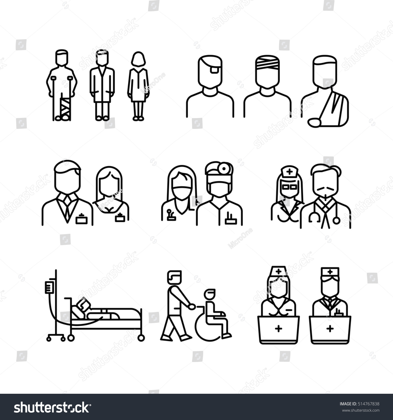 Doctor Patient Nurse Thin Line Icons Stock Illustration 514767838 ...