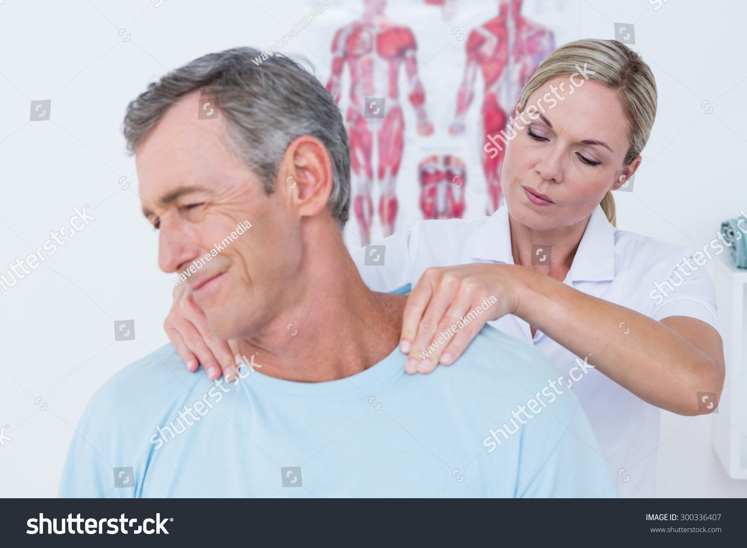 Doctor Stretching Her Patient Neck Medical Stock Photo 300336407