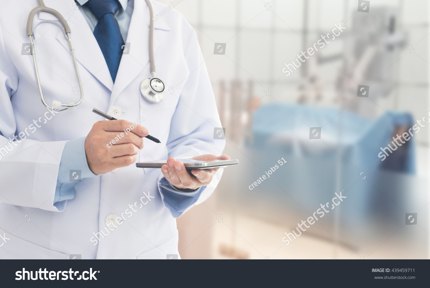 Doctor Using Mobile Phone Surgery Room Stock Photo ...