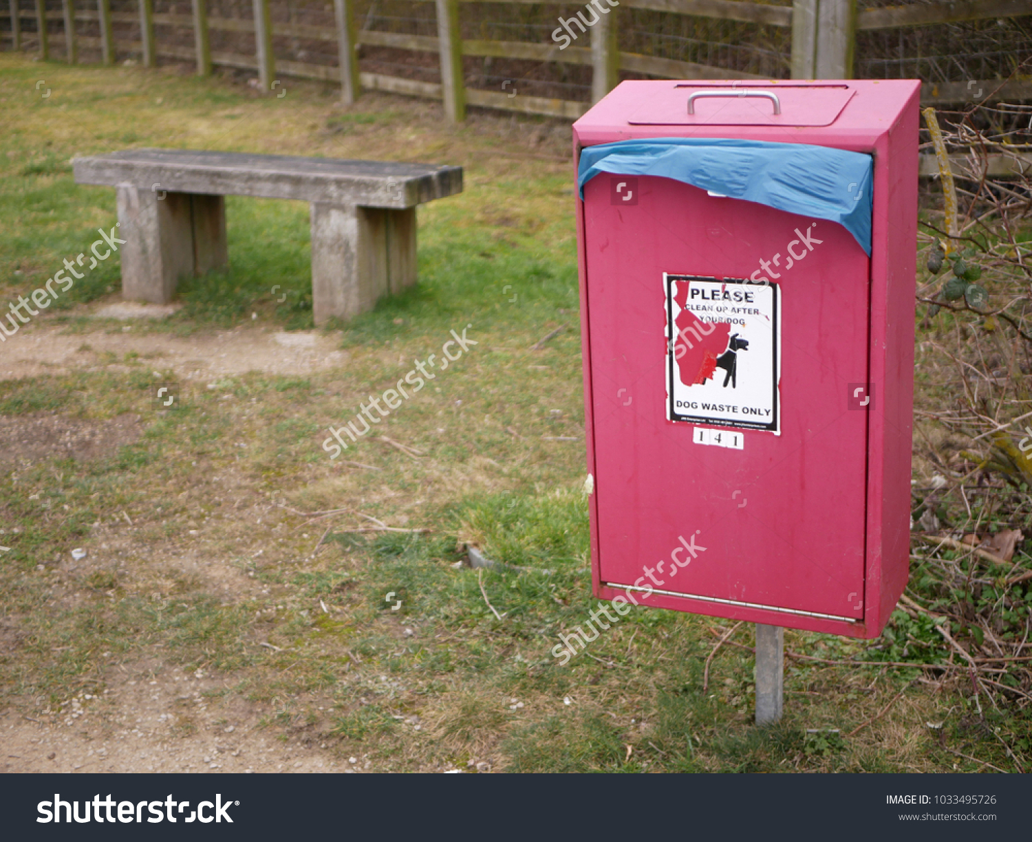 Dog Waste Bin Simple Park Bench Stock Photo Edit Now 1033495726