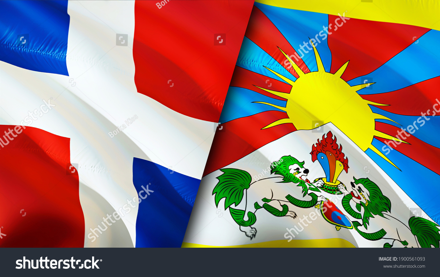 ドミニカナとチベットの国旗 なびく3d国旗のデザイン チベットドミニカ共和国国旗 画像 壁紙 ドミニカ共和国とチベットの画像 3dレンダリング ドミニカ共和国チベット関係同盟と のイラスト素材