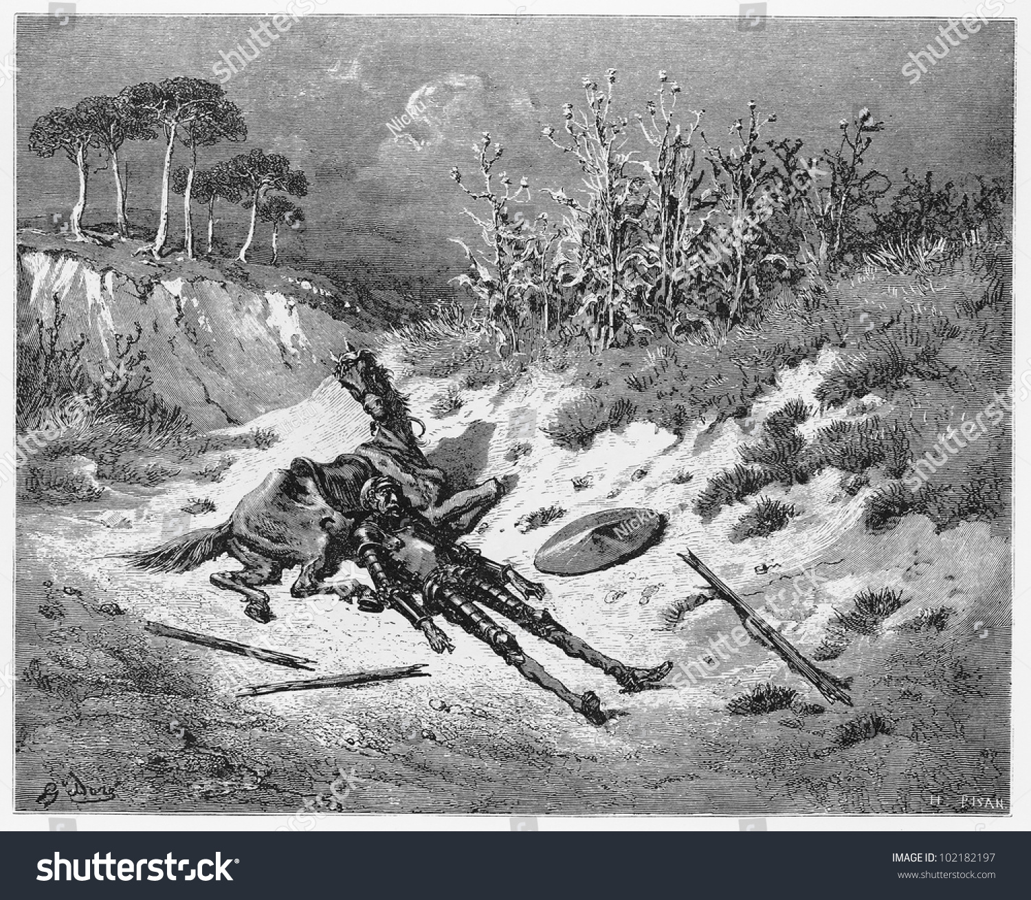 Don Quijote, Lying On The Ground Next To Rocinante - Picture From The ...