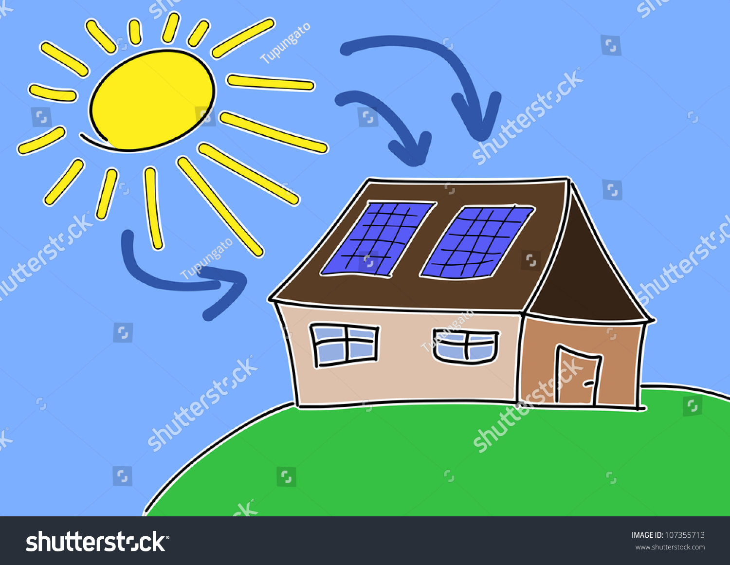 Doodle Drawing Solar Energy Concept Renewable Stock Illustration