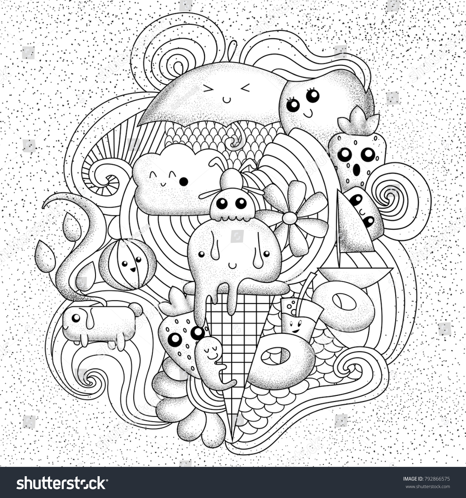 Download Doodle Illustration Summer Pattern Coloring Book Stock Illustration 792866575