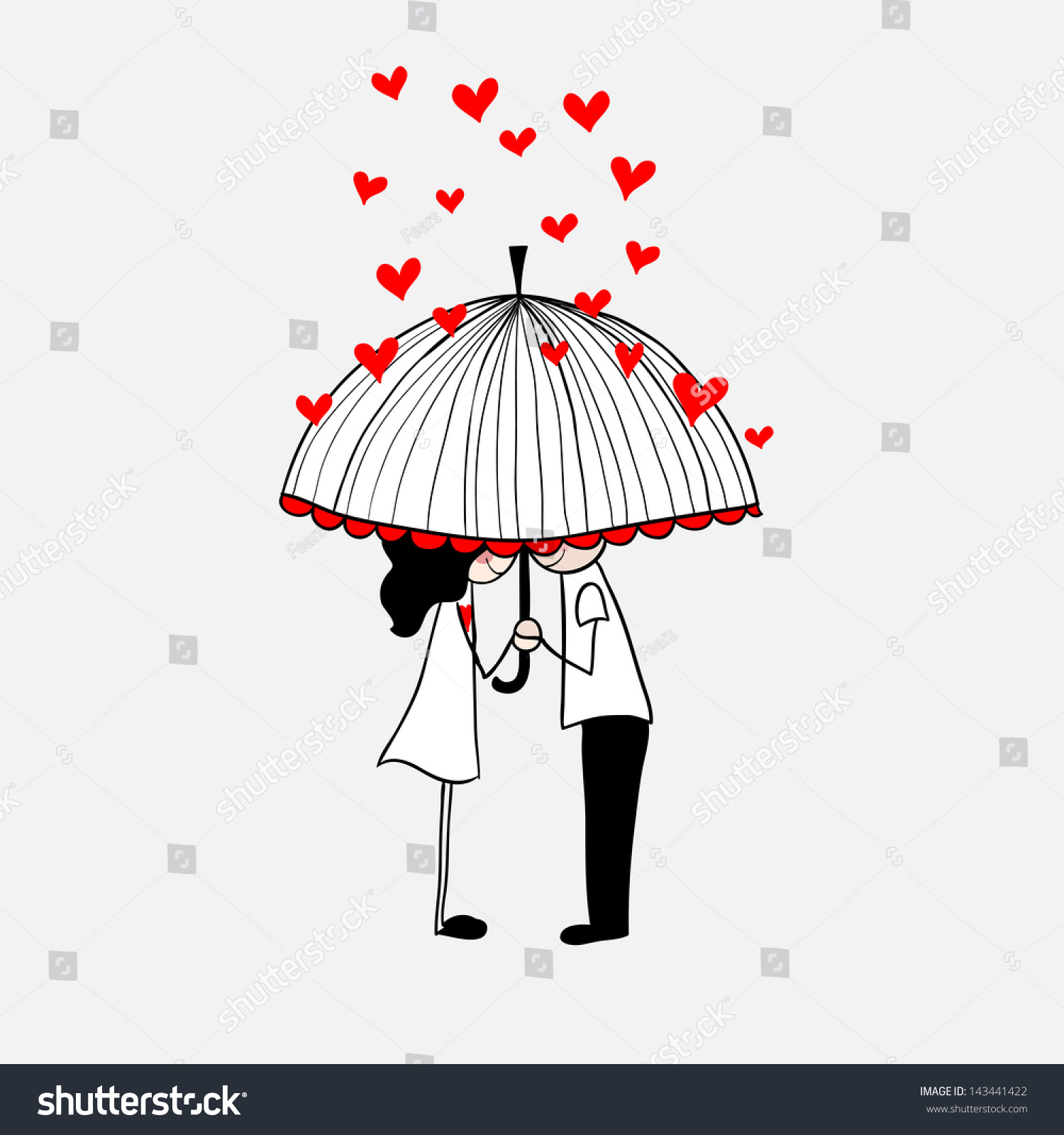 Doodle Lovers Boy Girl Under Umbrella Stock Illustration 143441422