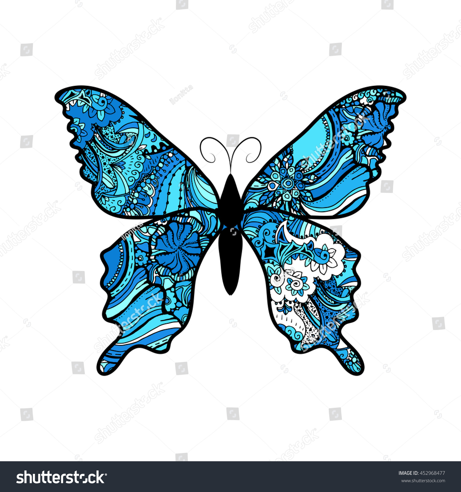 Doodle Stylized Black Butterfly Hand Drawn Stock Illustration