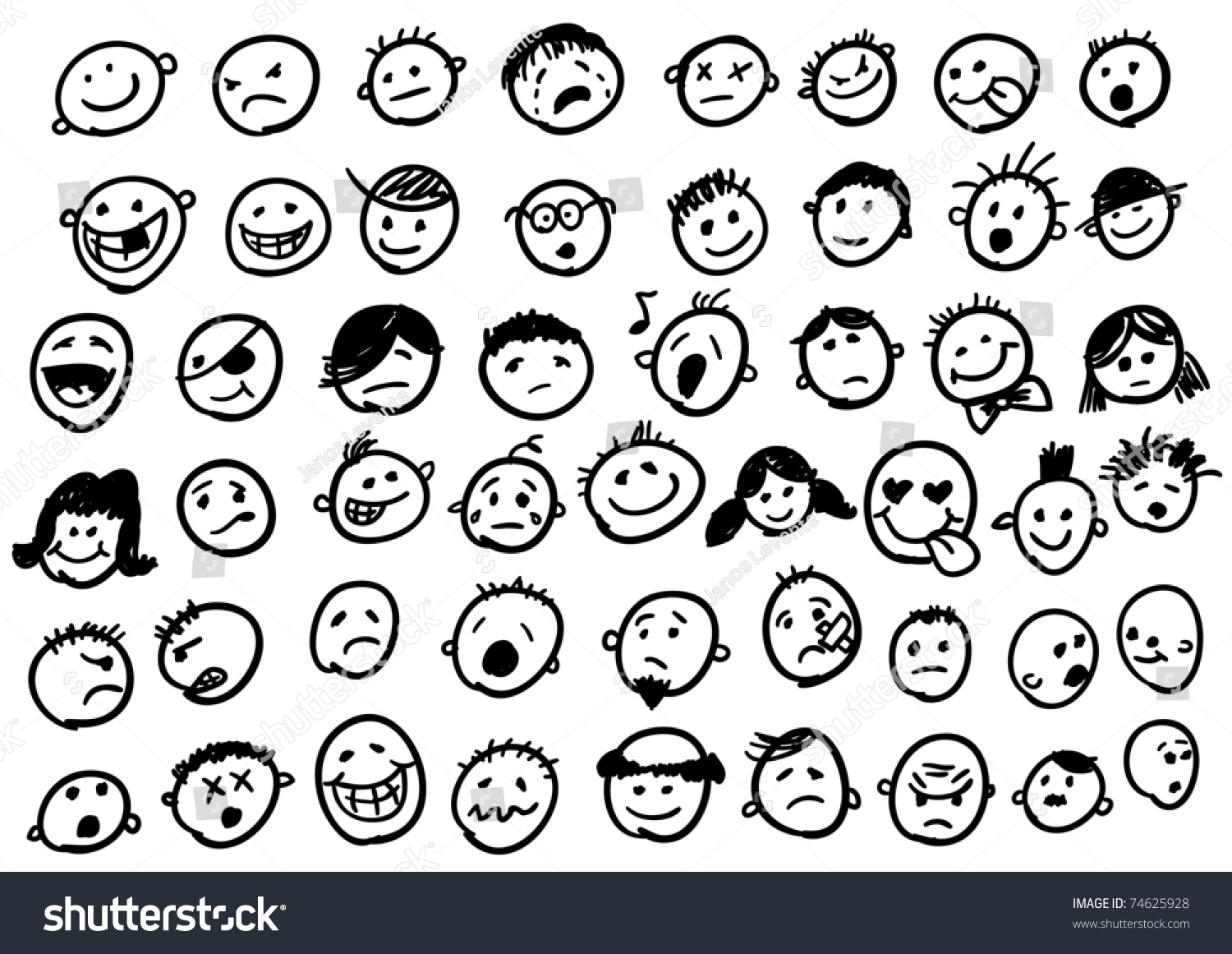 Doodled Funny Stick Figure Faces Jpg Stock Illustration 74625928 ...