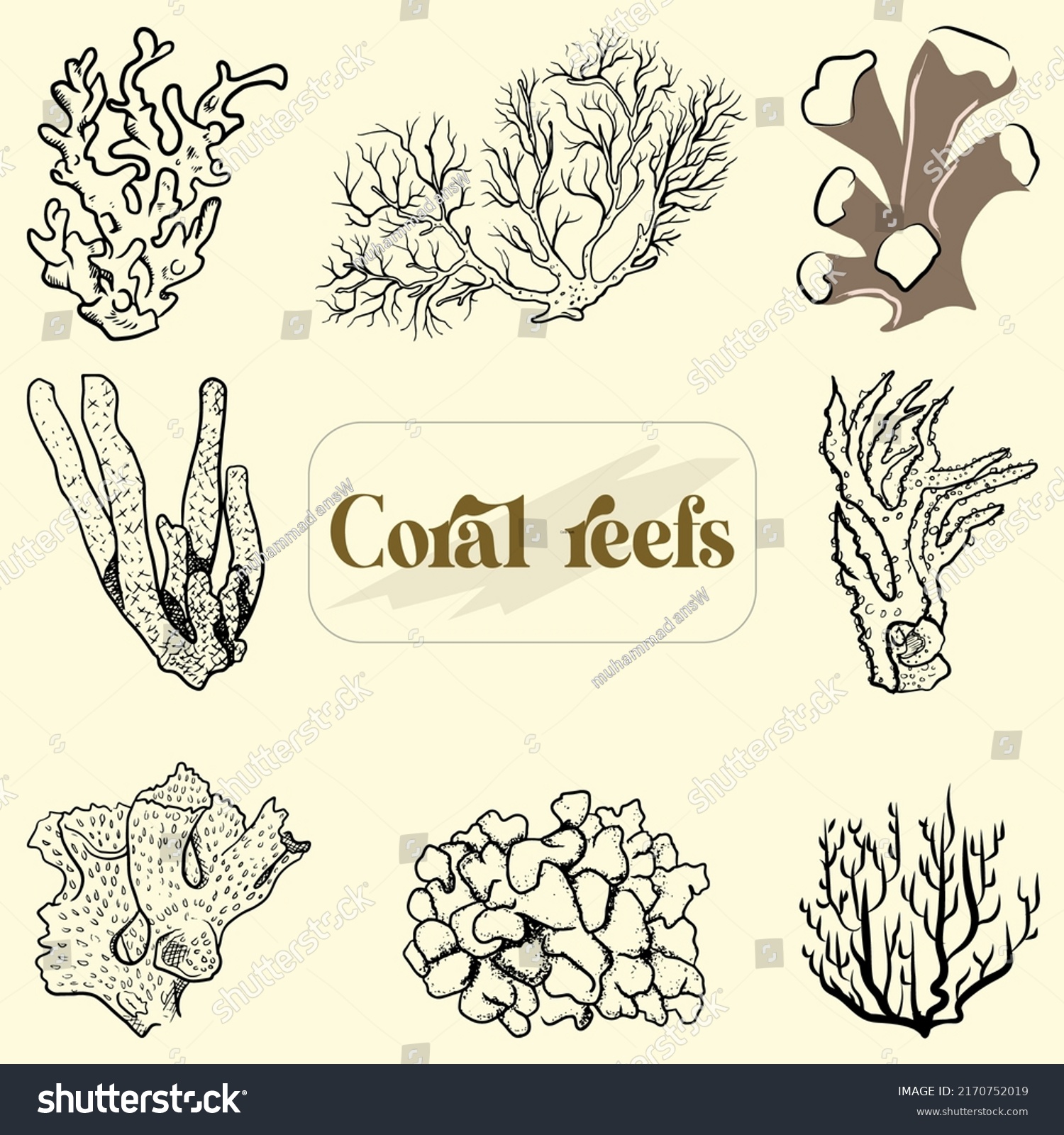 Doodles Coral Reefs Icon Set Stock Illustration 2170752019 | Shutterstock