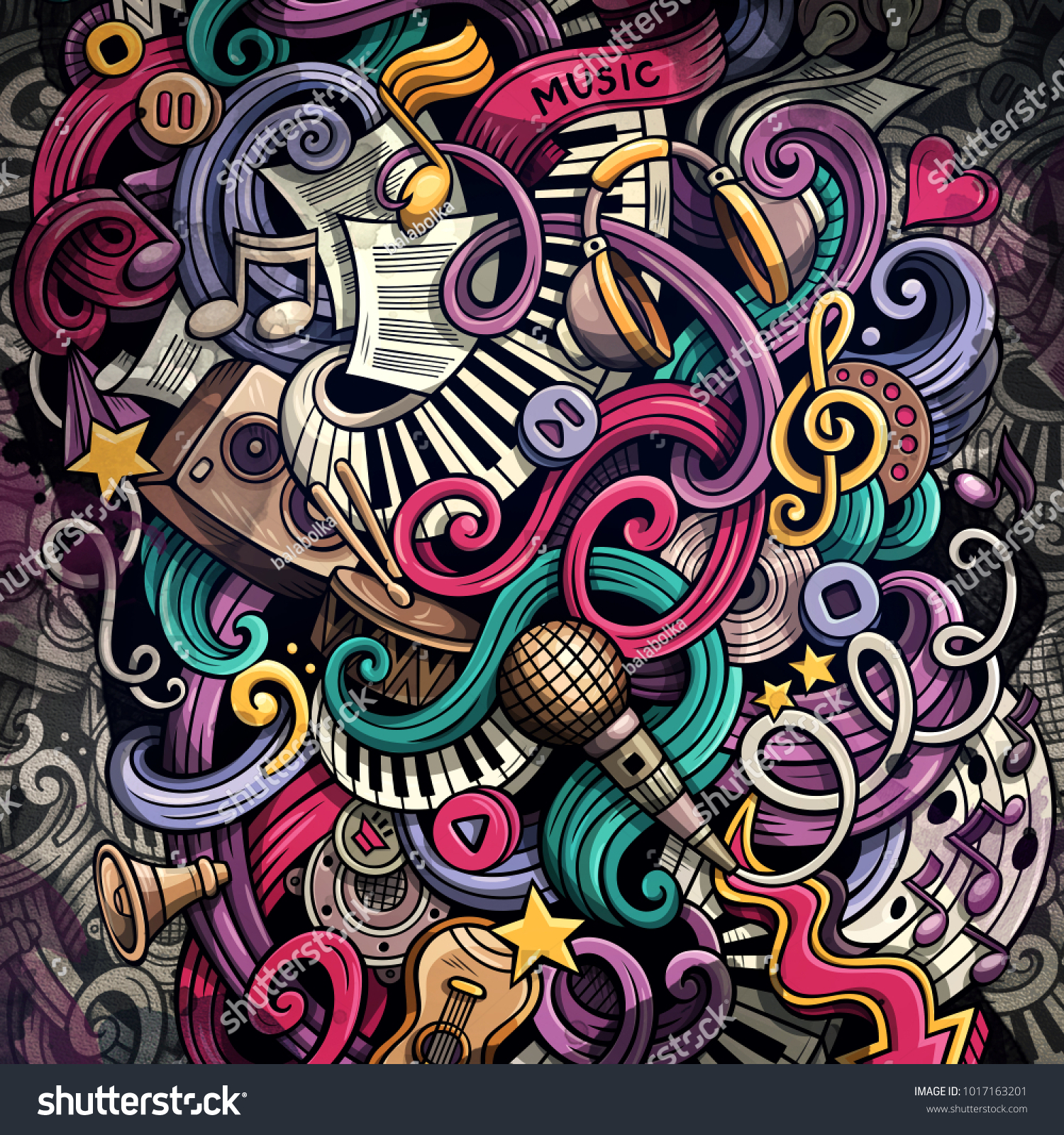 Doodles Musical Illustration Creative Music Background Stock