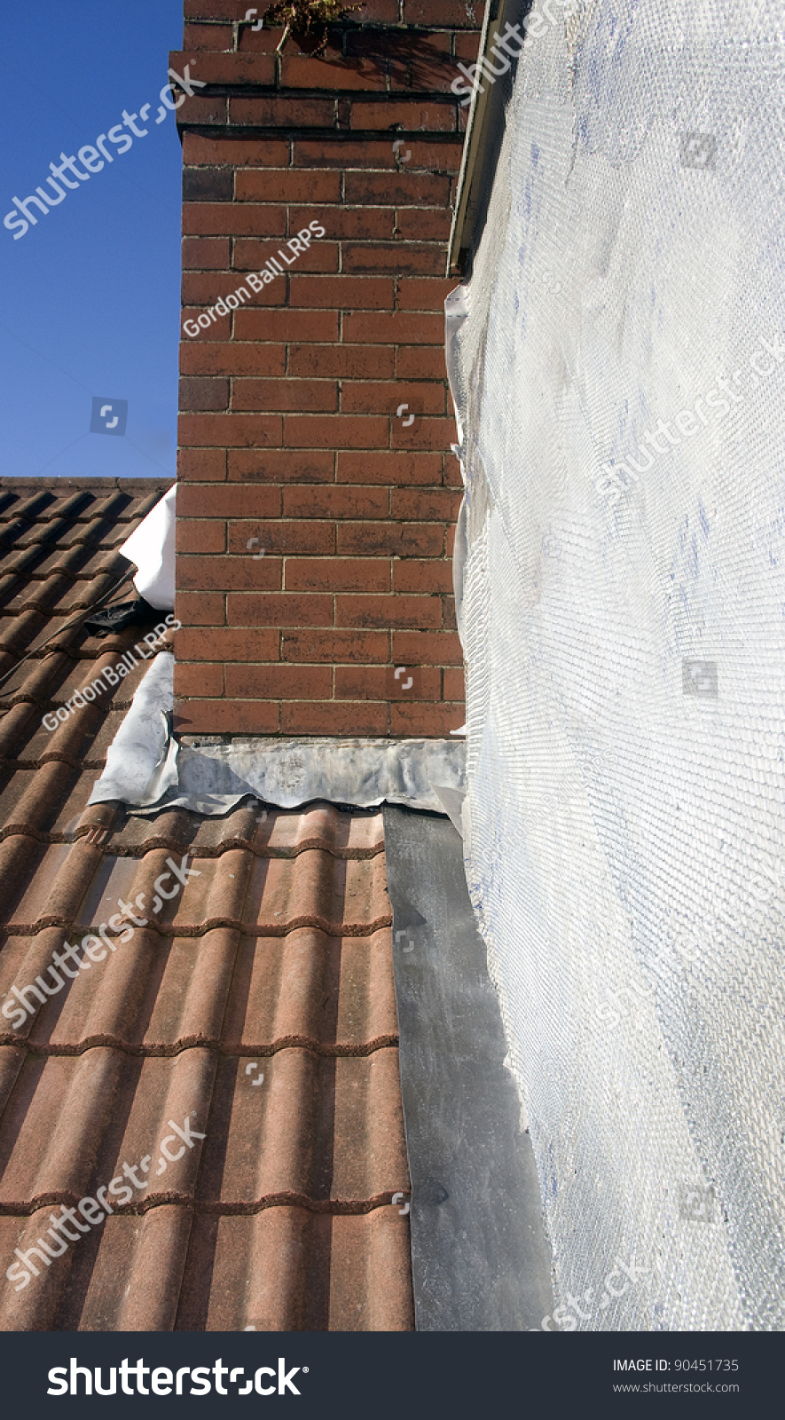 Dormer Construction Showing Flashing Existing Tiles Stock Photo
