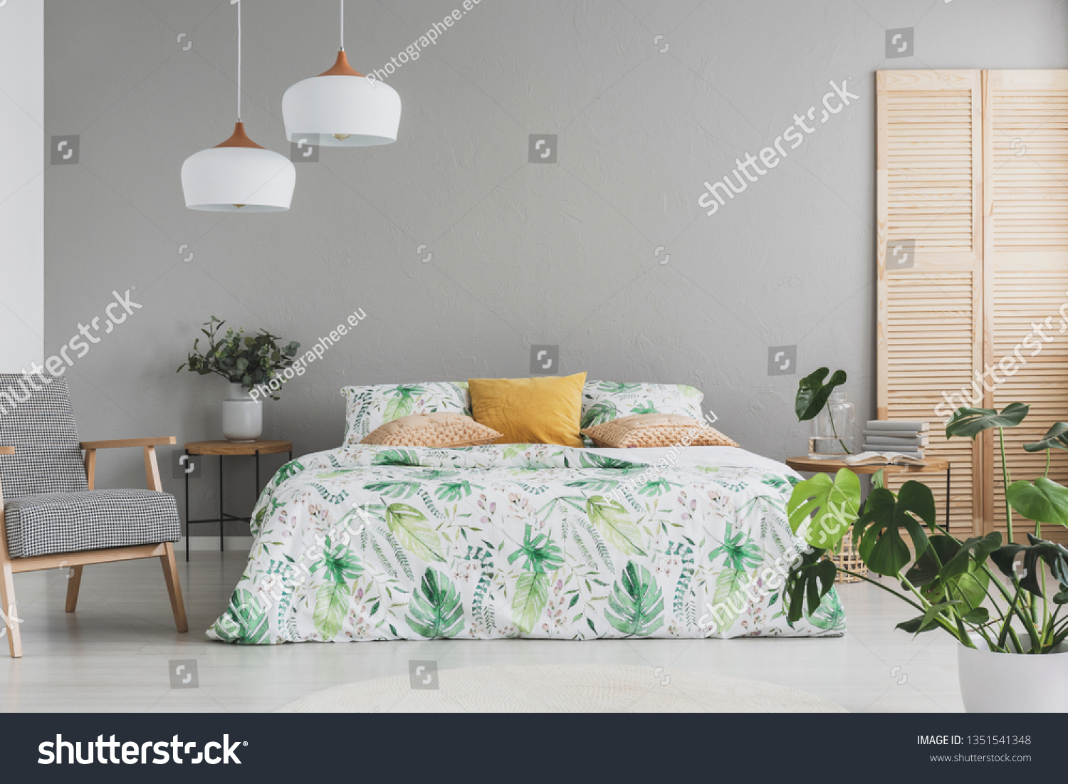 Double Bed Botanical Accents On Sheets Stock Photo Edit Now