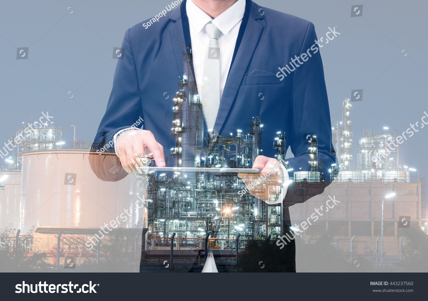 ... hold tablet, oil refinery industry plant, Petroleum energy concept