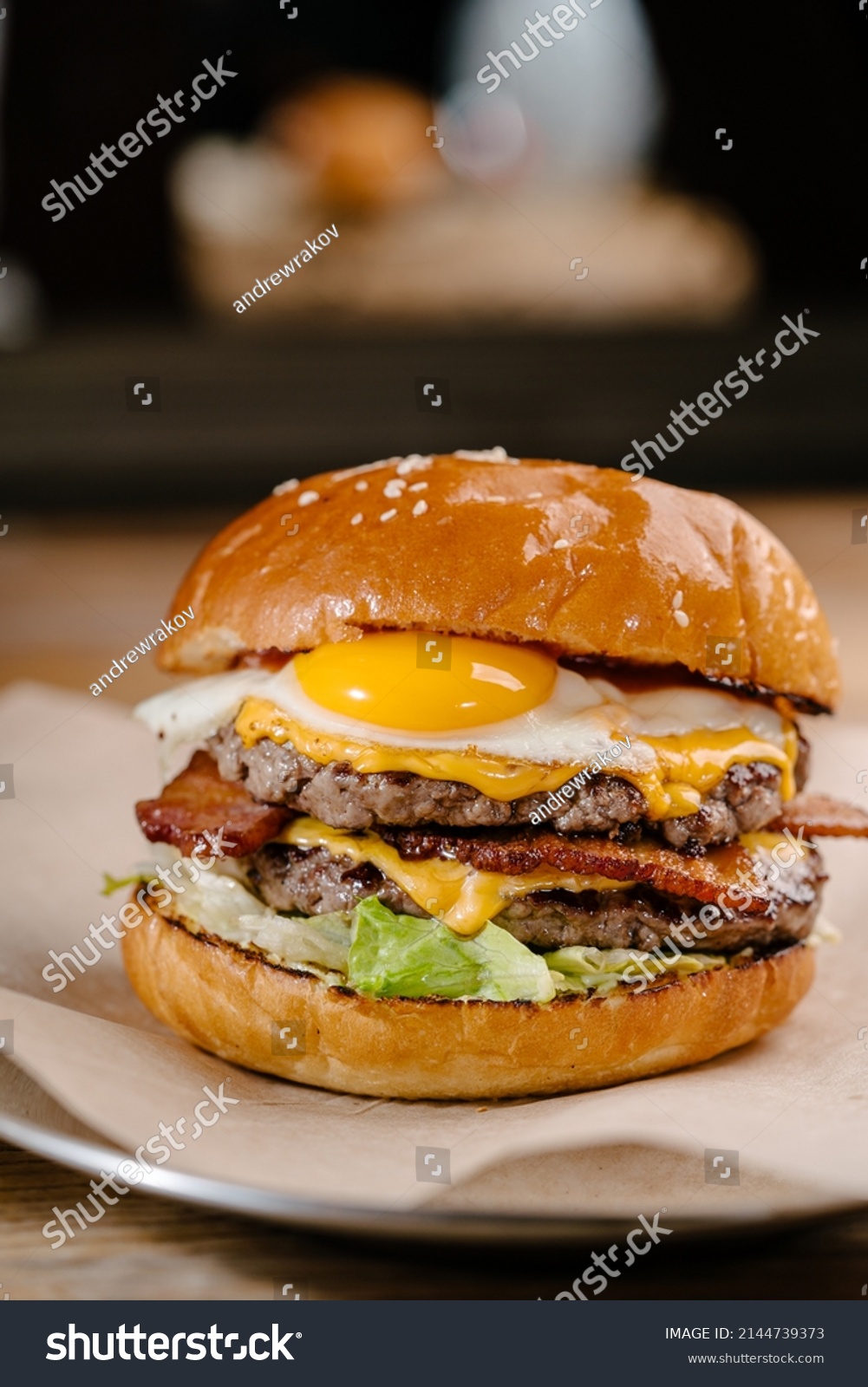 Double Patty Burger Marbled Beef Bacon Stock Photo 2144739373 ...