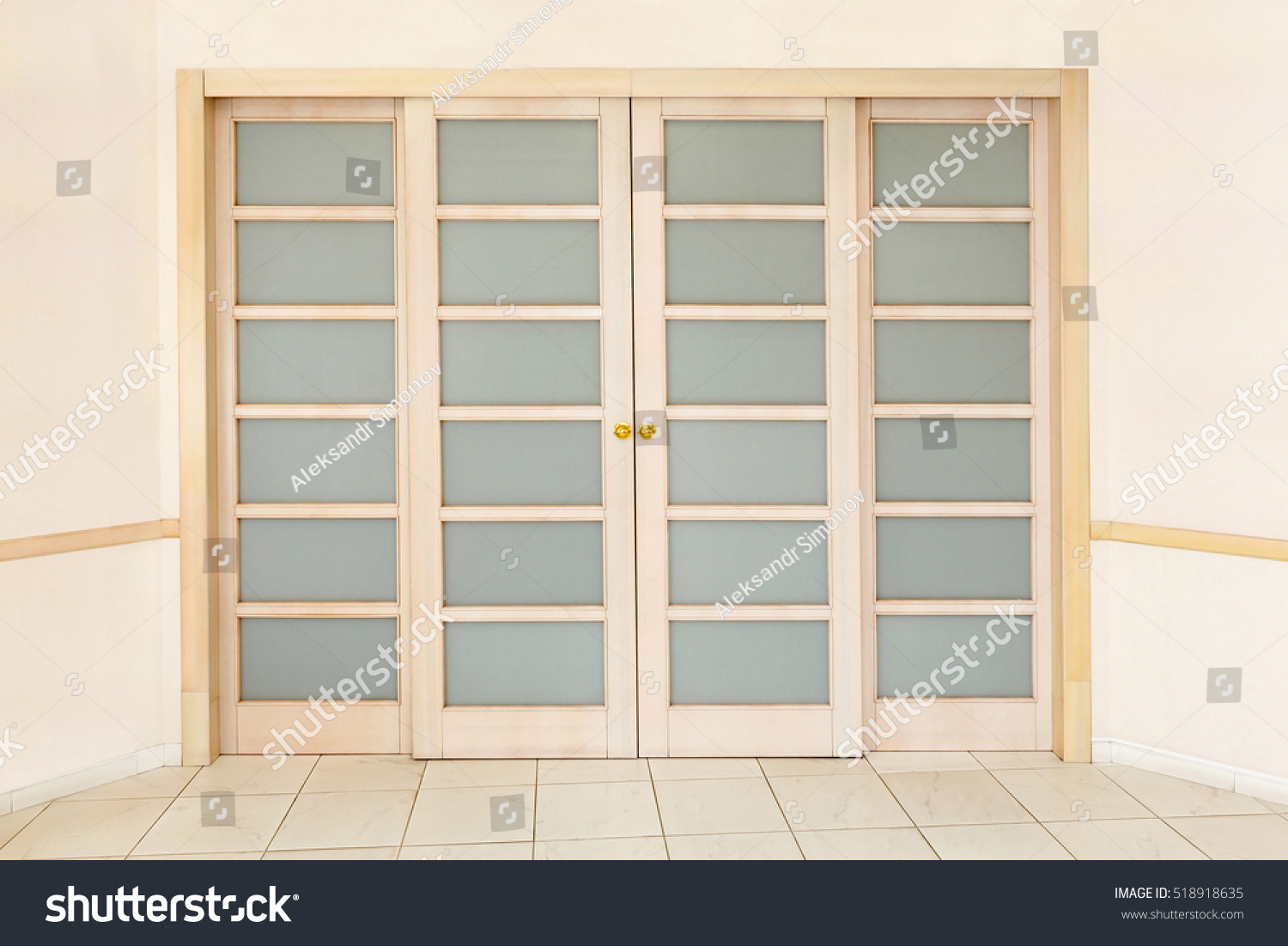Double Wooden Sliding Door Glass Inserts Stock Photo Edit