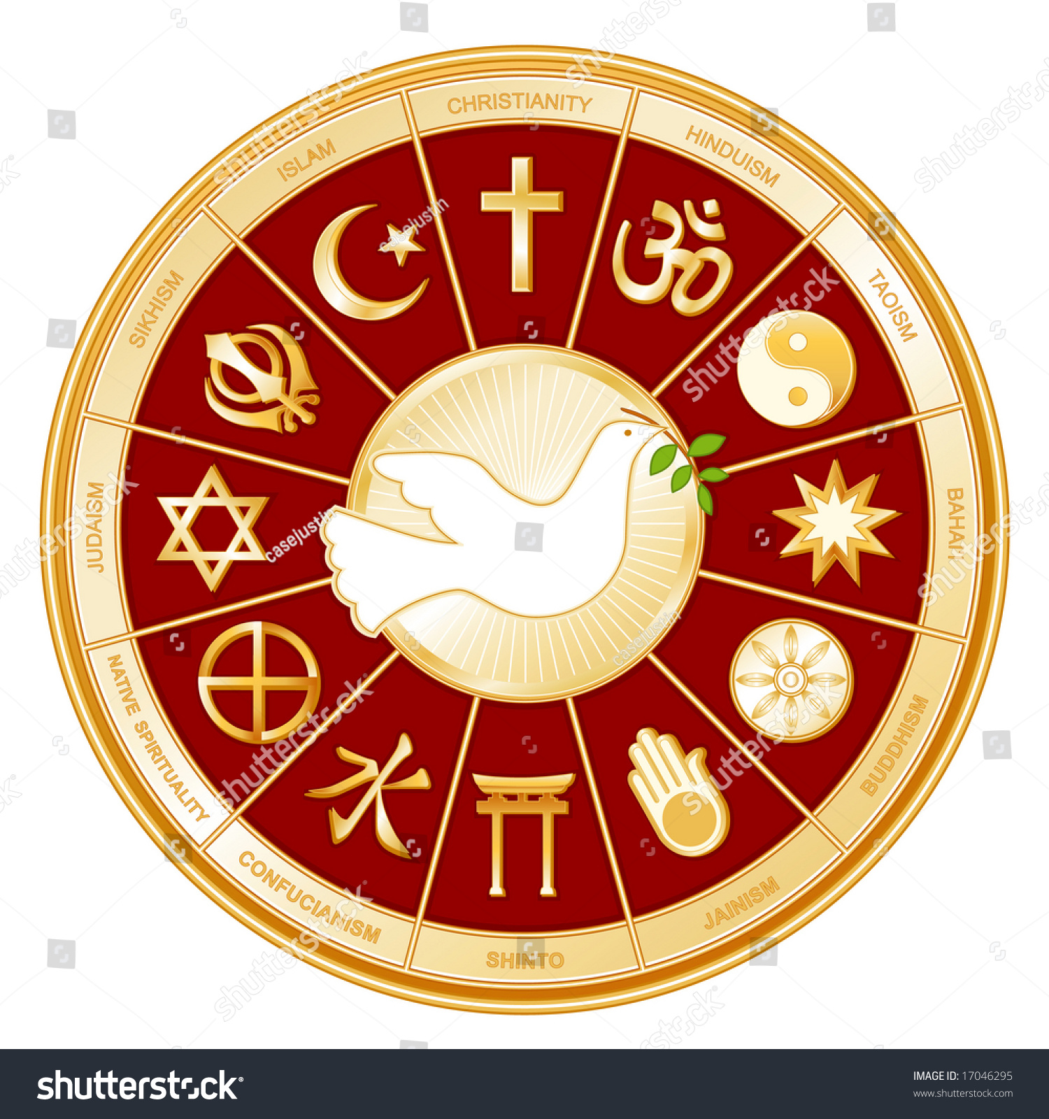 Dove Of Peace, World Religions, Gold Wheel, Red Background ...