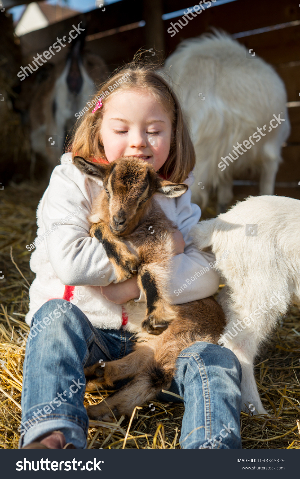 Down Syndrome Kid Playing Baby Goat Stock Photo Edit Now