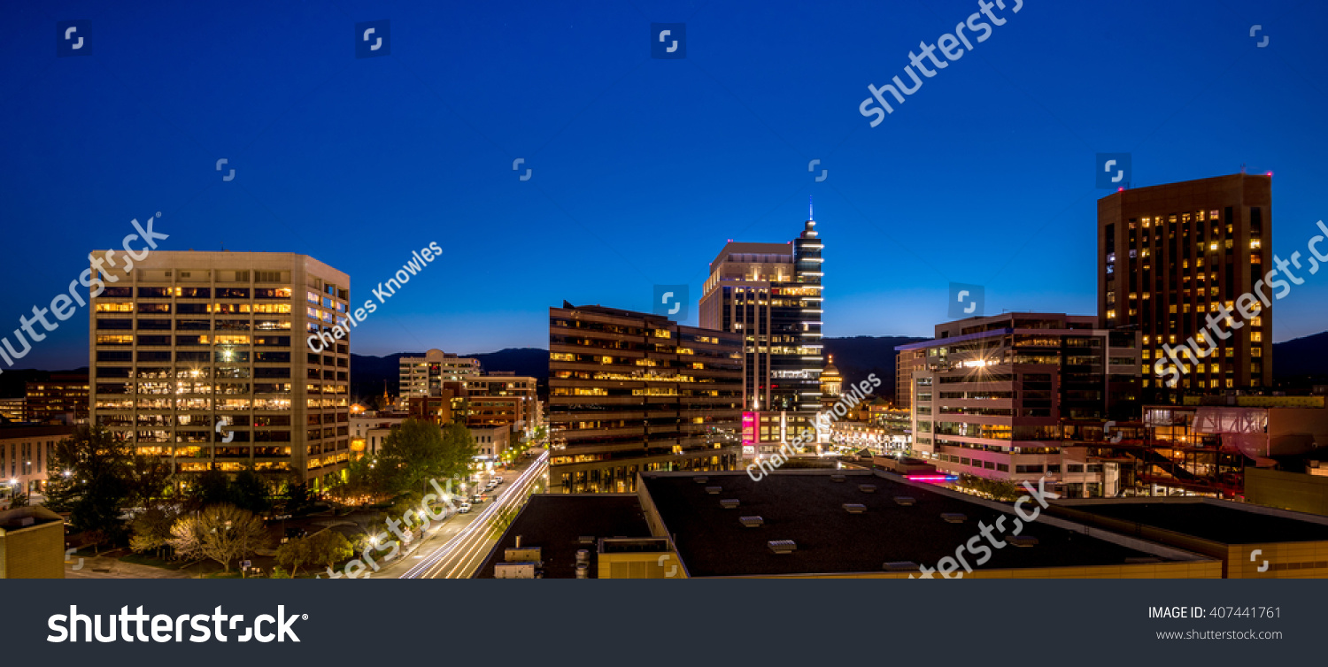 Downtown Boise Idaho Skyline Night Lights Stock Photo 407441761