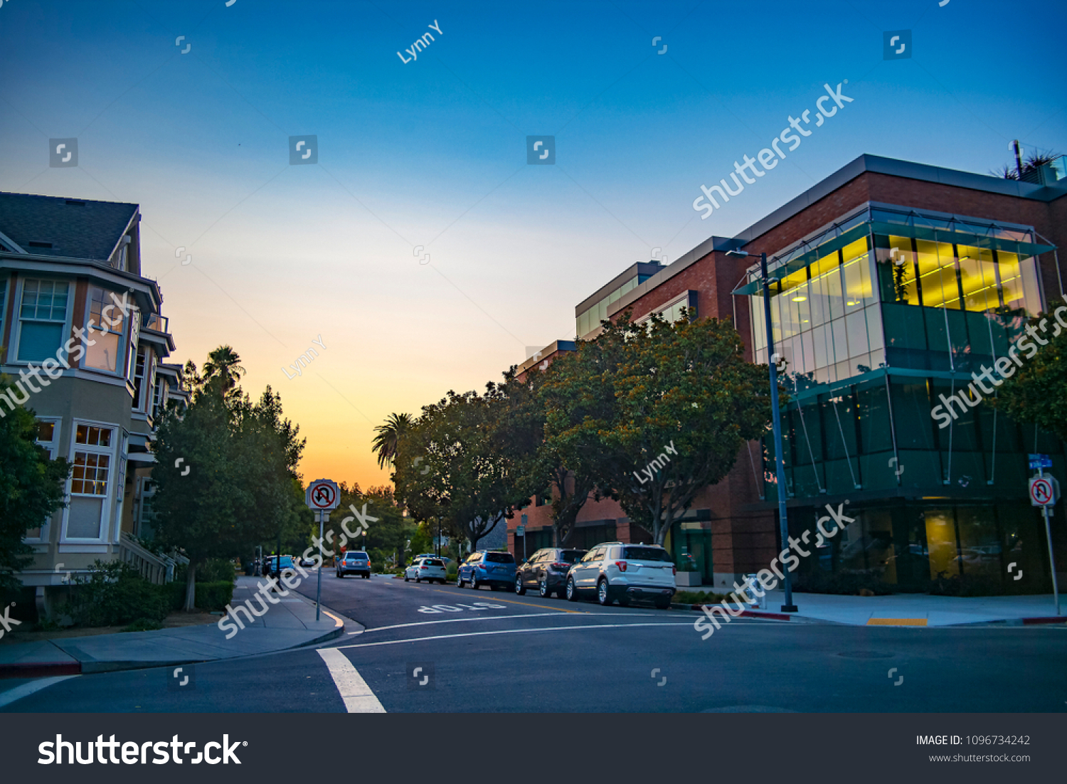 Stock Photo Downtown Mountain View California Usa Evening Sunset 1096734242 