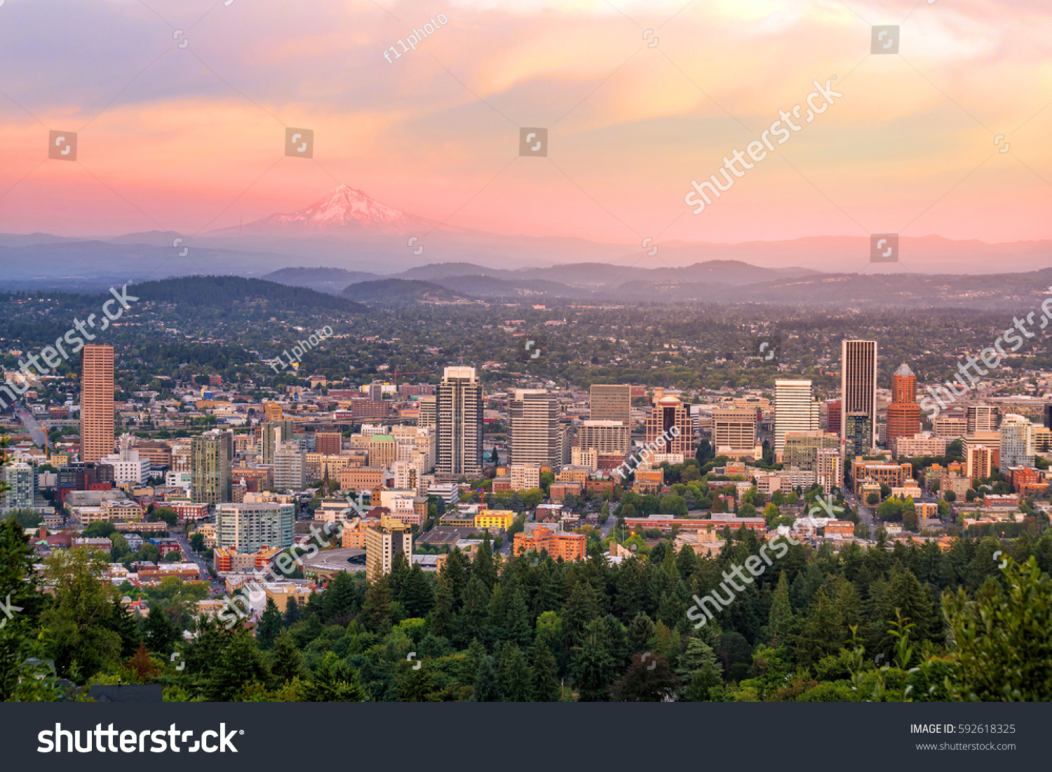 Downtown Portland Oregon Sunset Pittock Mansion Stock Photo (Edit Now ...