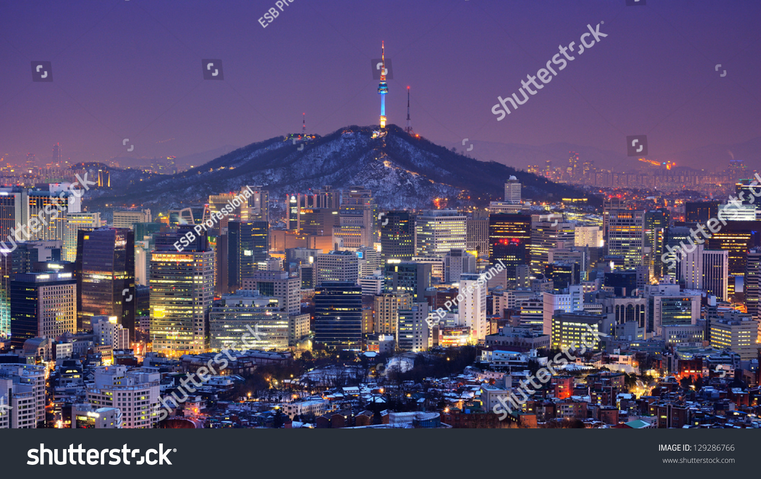 Downtown Skyline Of Seoul, South Korea With Seoul Tower. Stock Photo ...