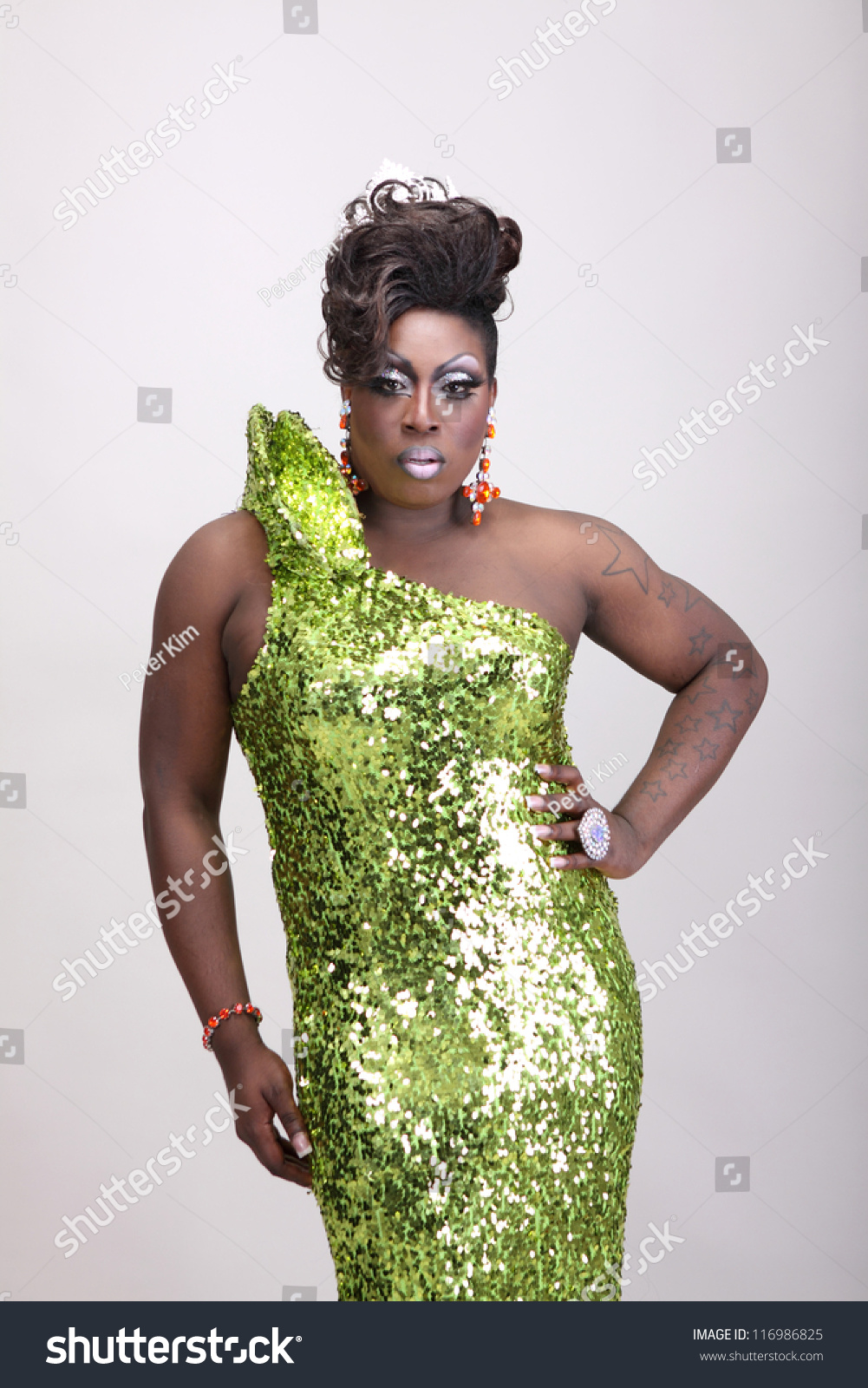 Drag Queen Wearing Green Gown Sequins Stock Photo 116986825 - Shutterstock
