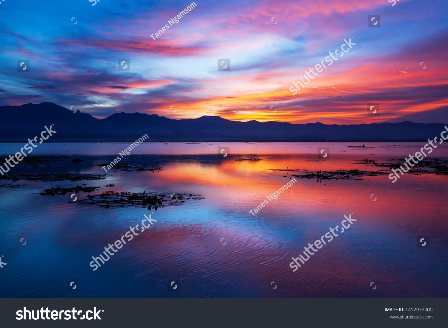 Dramatic Clouds Sunset Sky Over Lake Stock Photo Edit Now